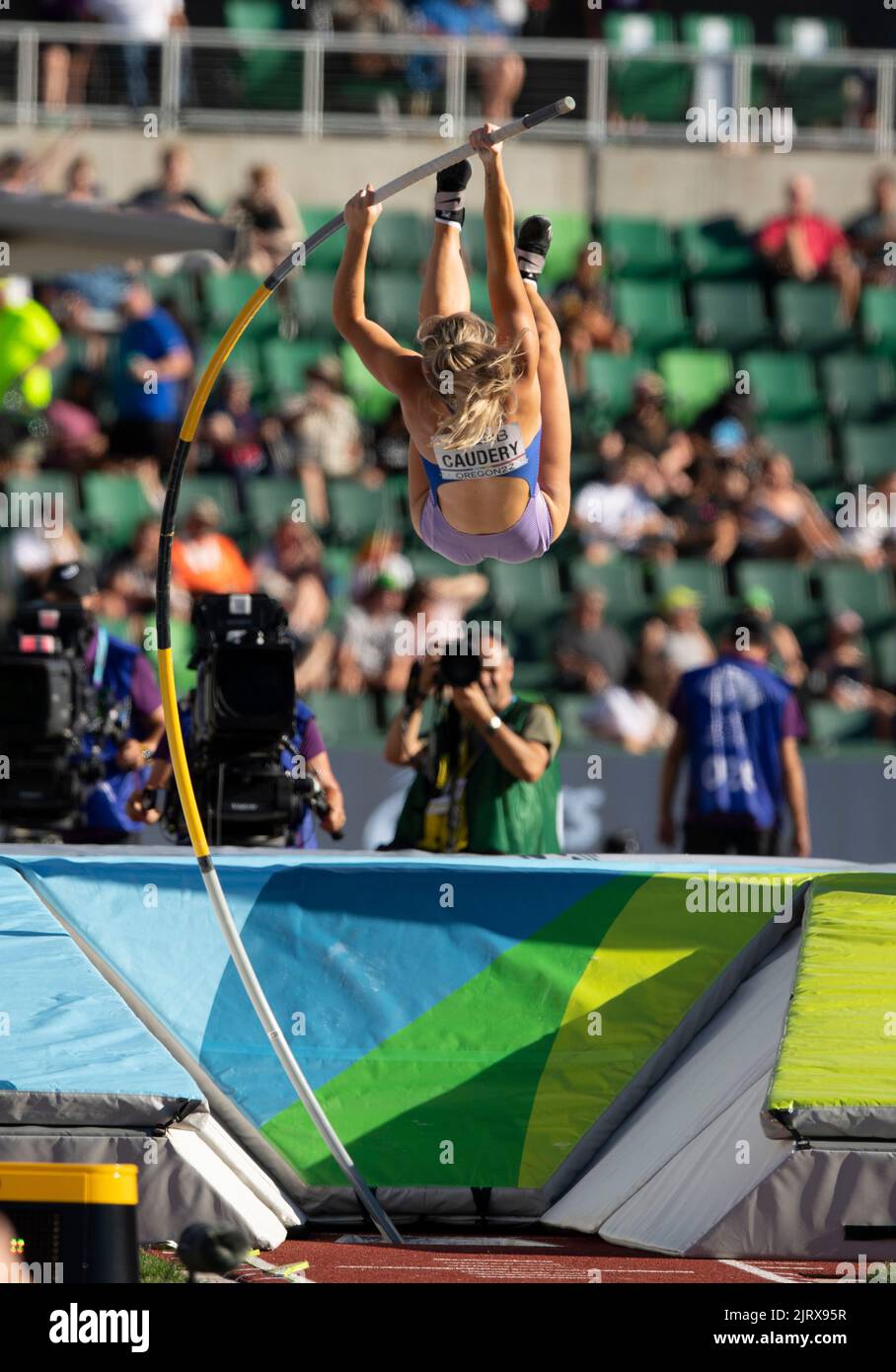 Molly Caudery competing in the women’s pole vault heats at the World