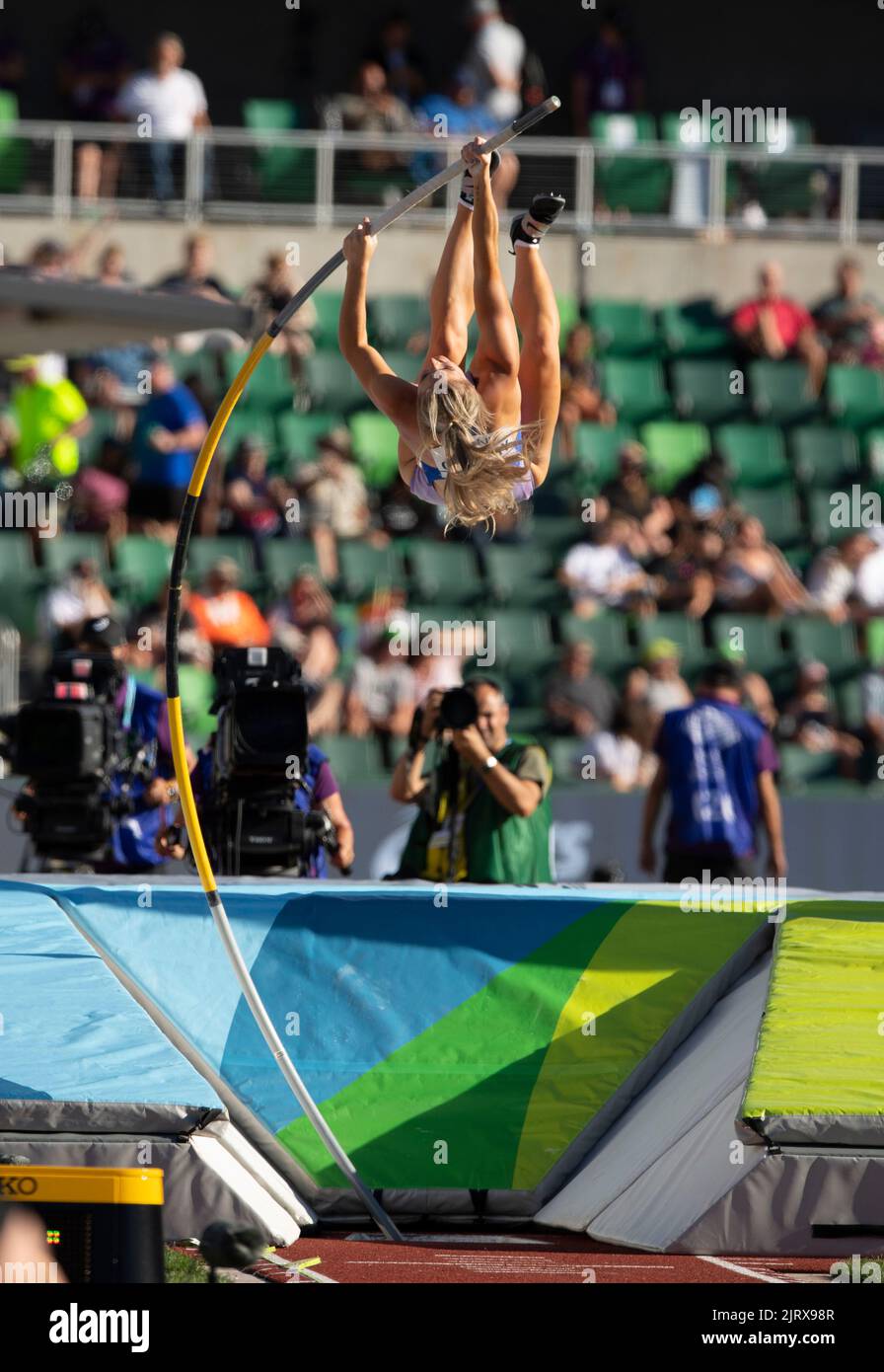 Molly Caudery competing in the women’s pole vault heats at the World