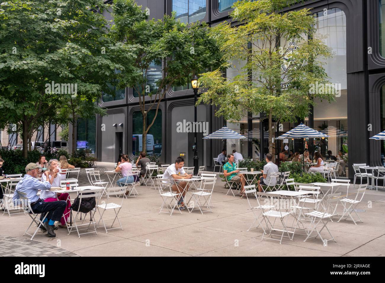 Visitors outside of the Bluestone Lane coffee shop in the Hudson Yards