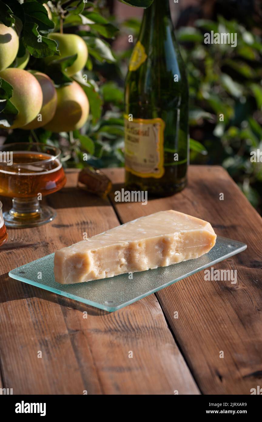 Italian cheese collection, piece of old parmigiano reggiano or parmesan