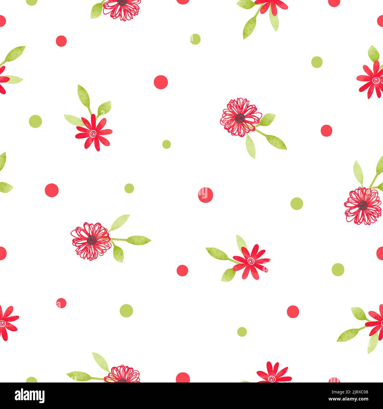 Watercolor floral seamless pattern. Vector background with delicate red ...