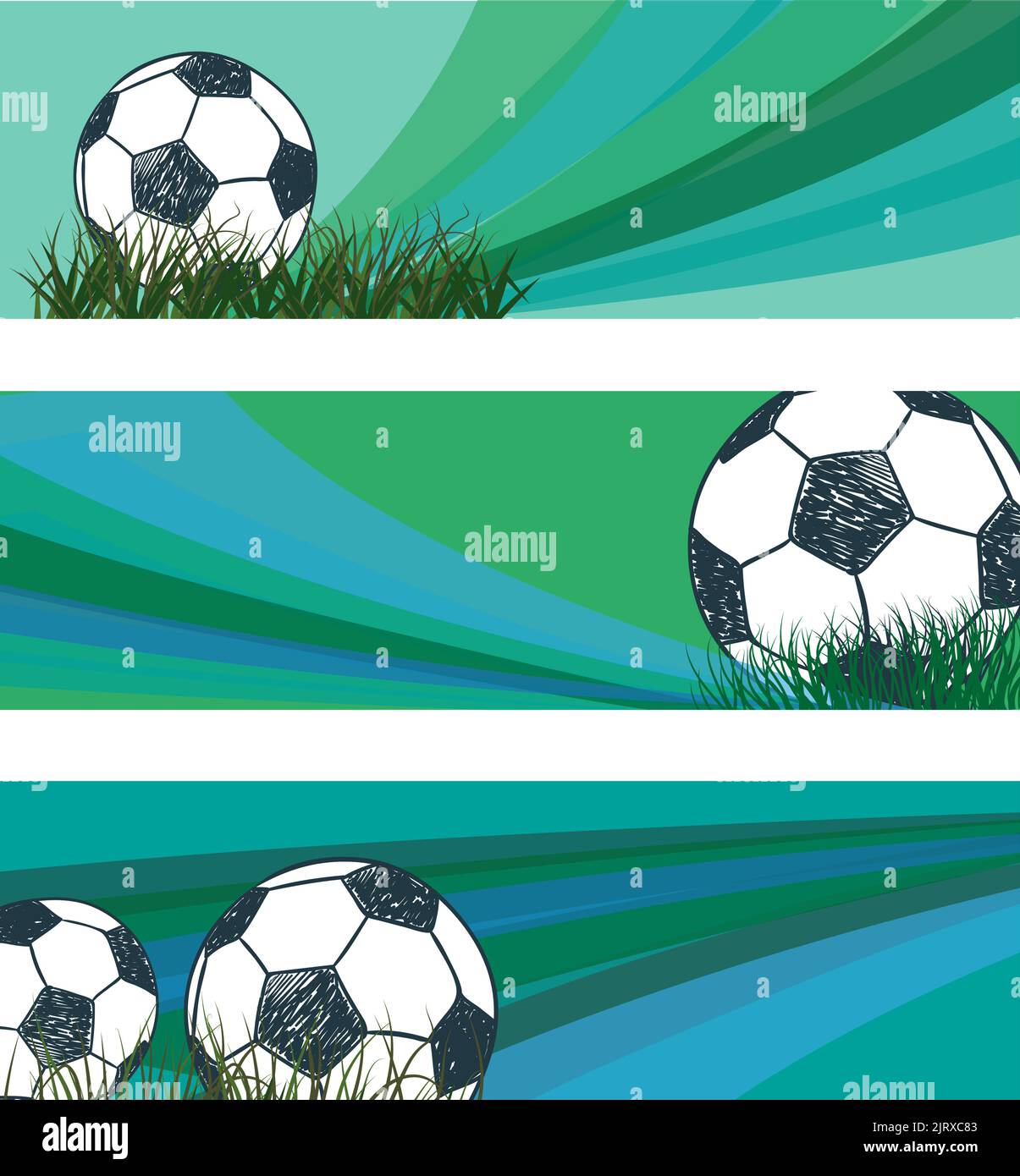 Set of soccer banners with sketch ball. Vector football backgrounds in
