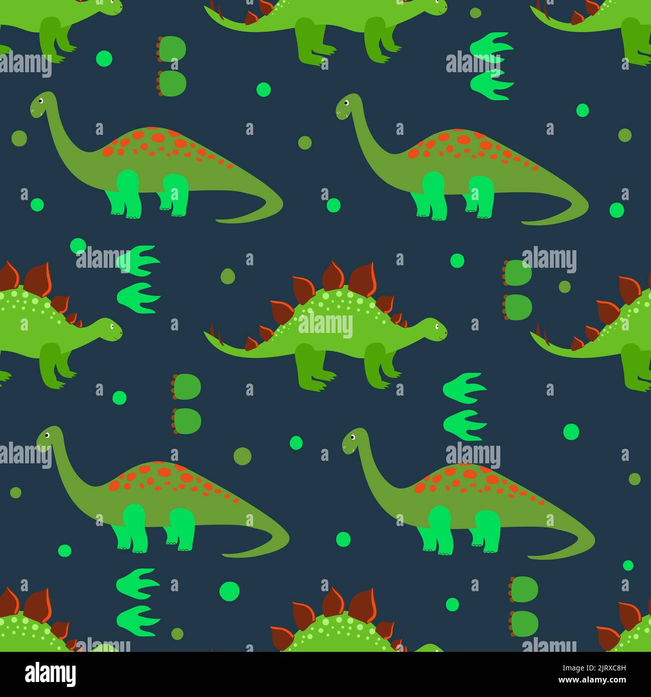 Cute dinosaurs seamless pattern. Vector background with cartoon green