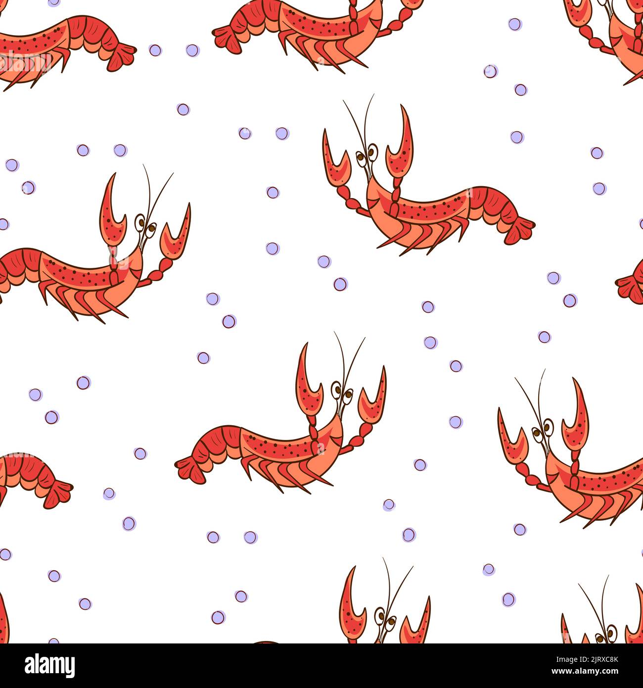 Cute cartoon crayfishes seamless pattern. Vector background with red lobsters isolated on white Stock Vector