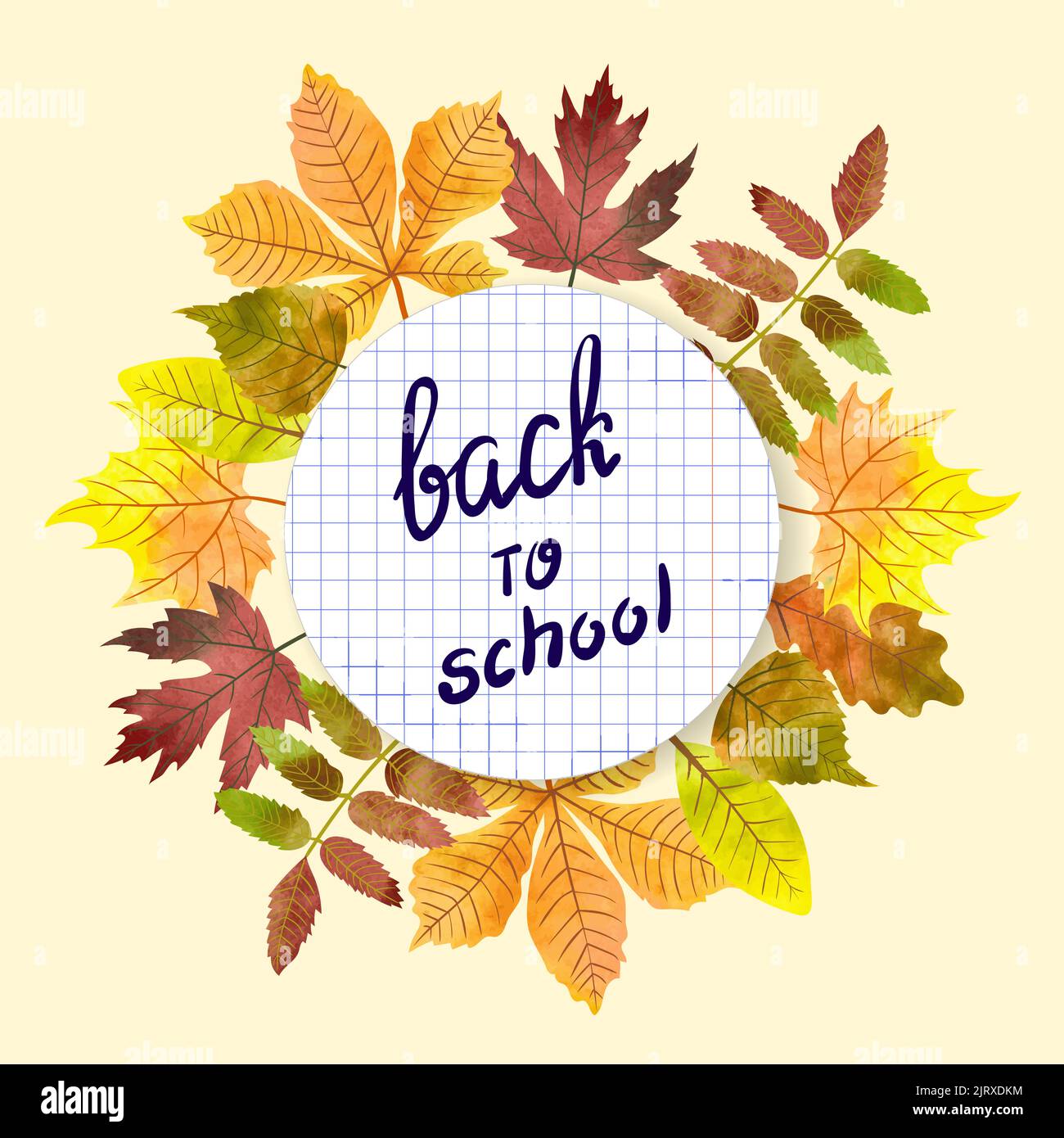 Autumn round background with watercolor leaves. Back to school vector ...