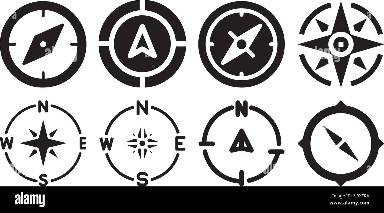 A set of black compass icons isolated on a white background Stock ...