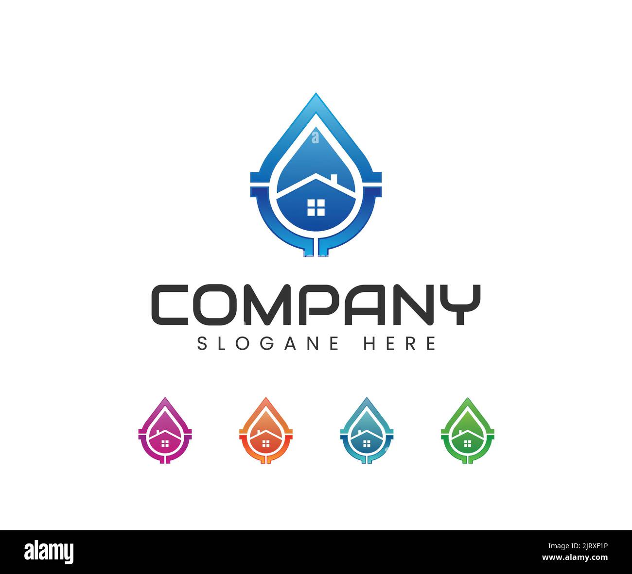 Water drop plumbing and house logo design. Waterline plumbing logo design template vector Stock Vector