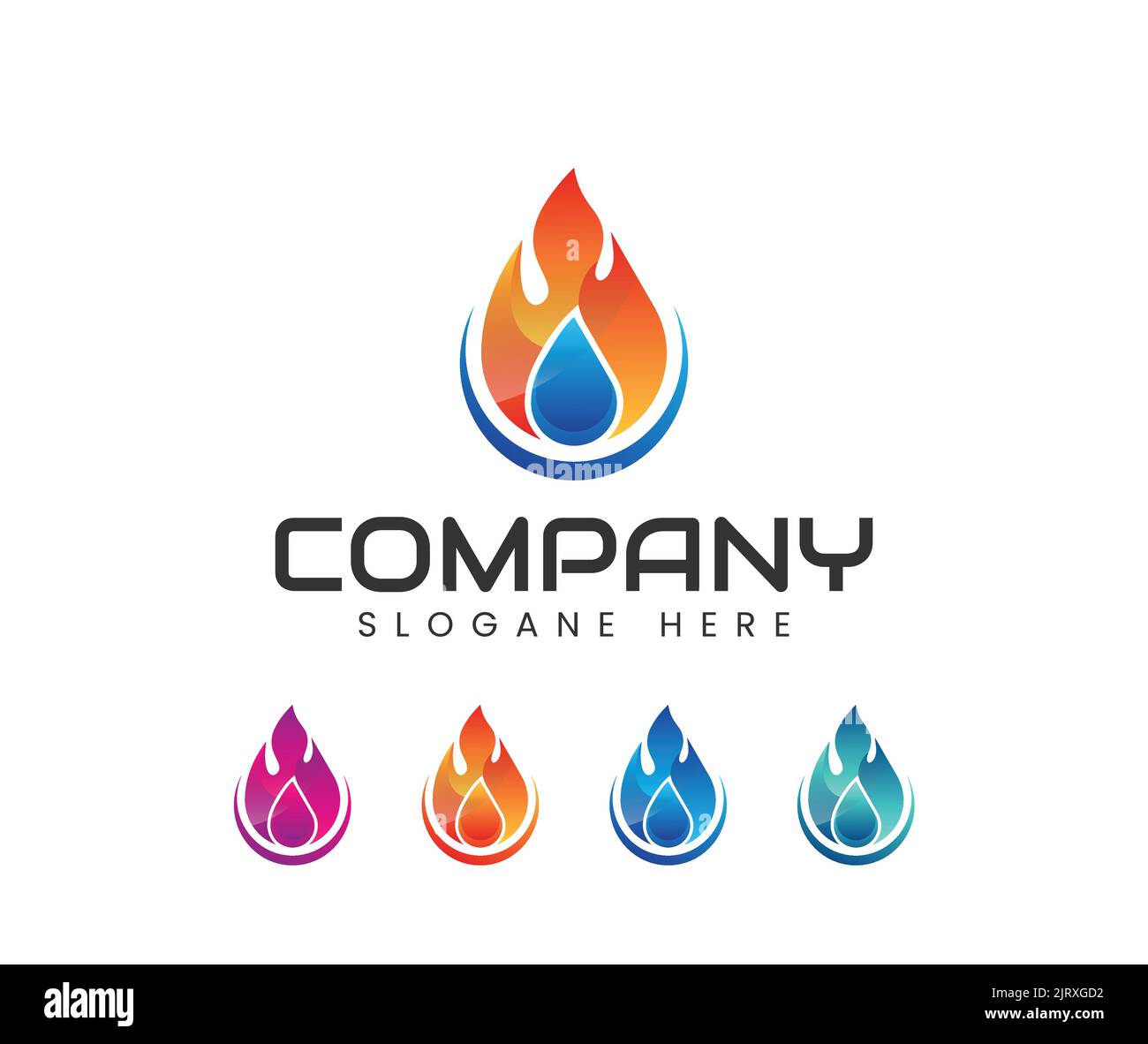 Fire and water drop logo. Colorful flame and fire logo design vector with modern look and gradient color Stock Vector