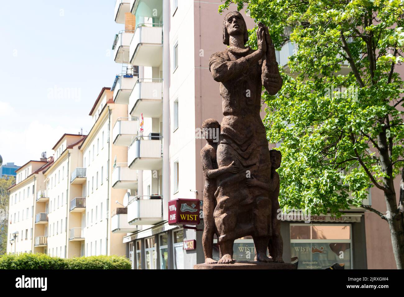 Selective focus view of tall statue on Favoritenstraße Stock Photo
