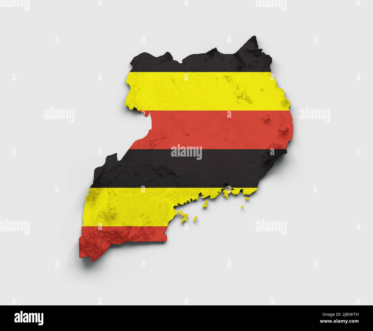 The map of Uganda with the flag designed by the land structure on white Background, 3d render Stock Photo