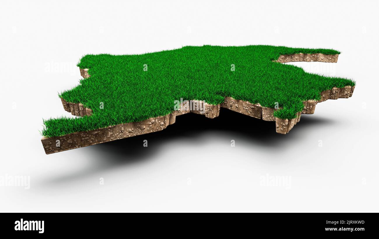 A Colombia Map soil land geology cross section with green grass and Rock ground texture 3d Stock Photo