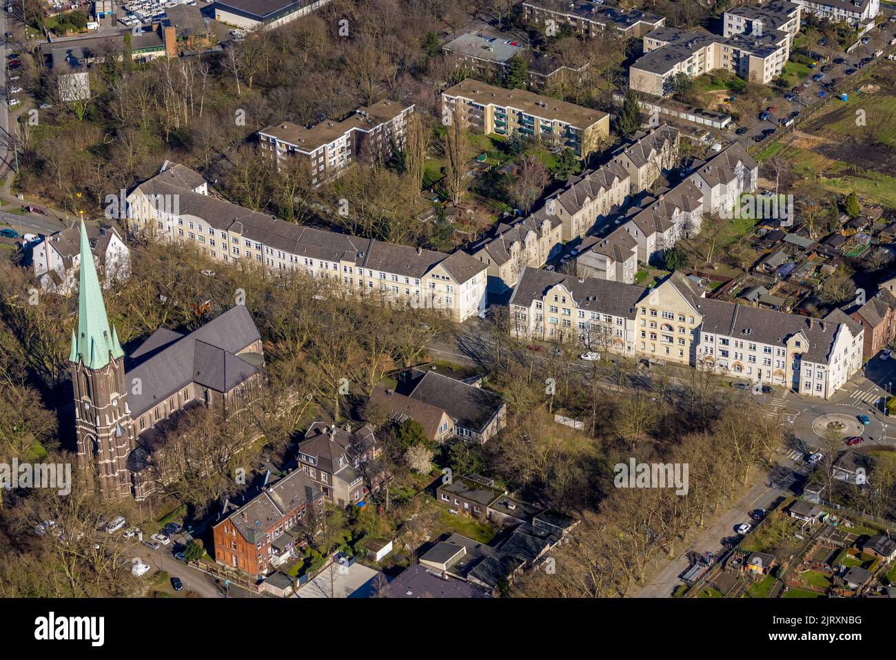 Aerial view, Catholic Church St. Norbert and housing estate