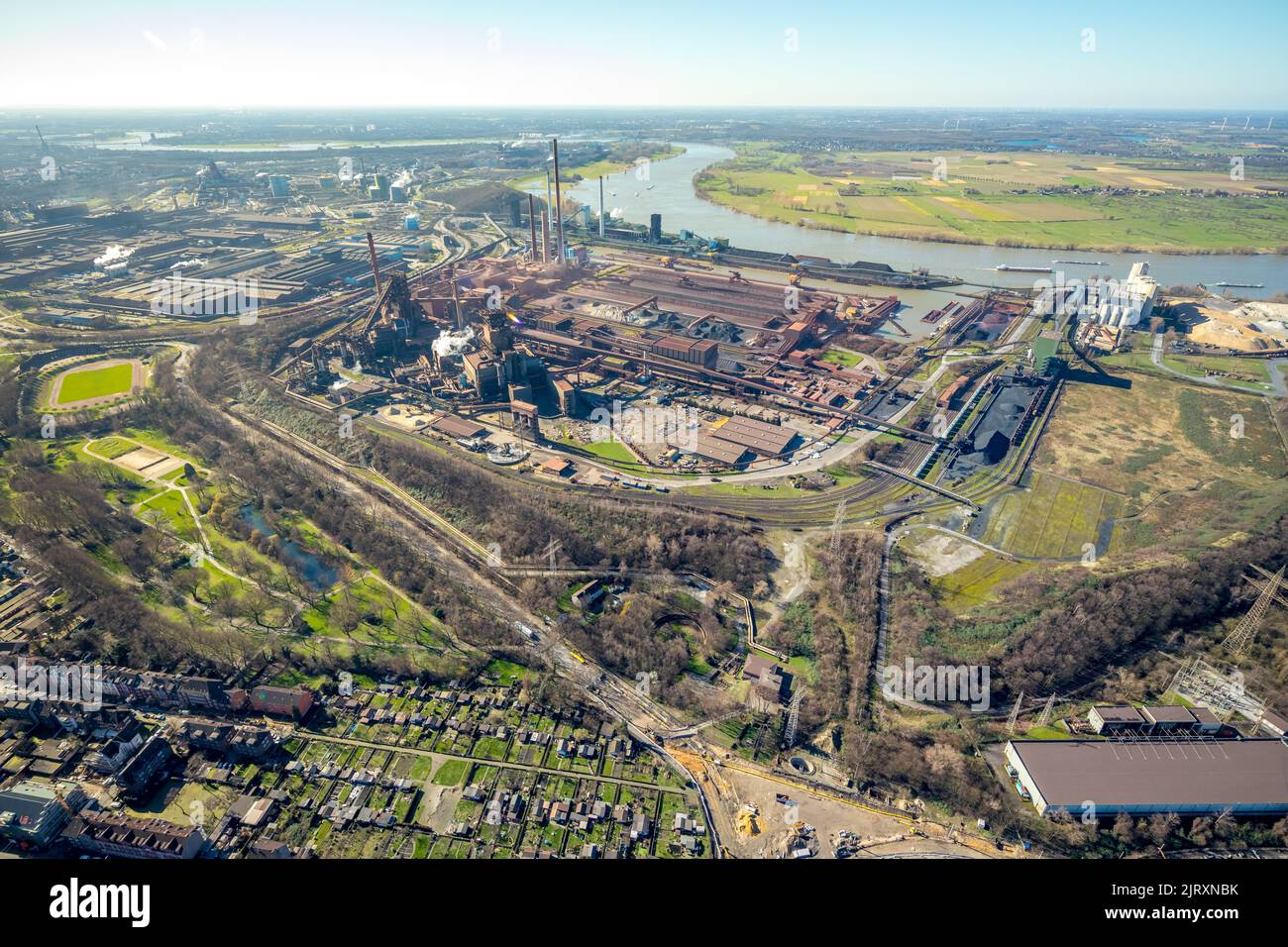 Aerial view, thyssenkrupp Steel Europe with Schweigern plant harbor in