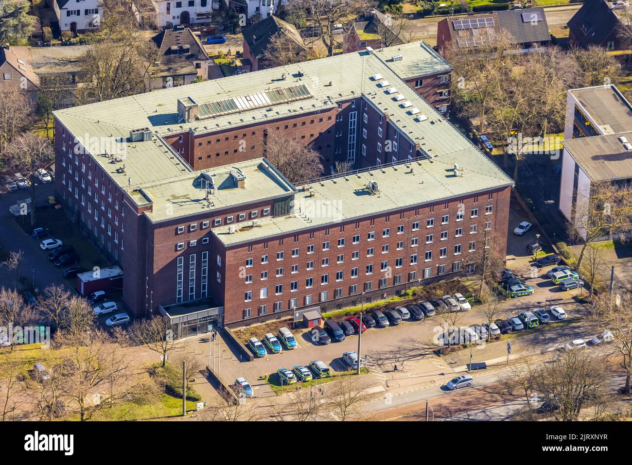 Aerial view, police headquarters Düsseldorfer Straße, Dellviertel, Duisburg, Ruhr area, North Rhine-Westphalia, Germany, eye of the law, DE, Europe, a Stock Photo