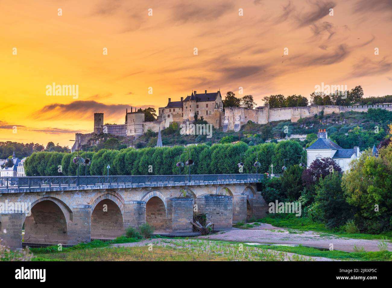 Chinon is located in the heart of the Val de Loire, France. Well known for its wines as well as its castle the Château de Chinon and historic town. Ch Stock Photo