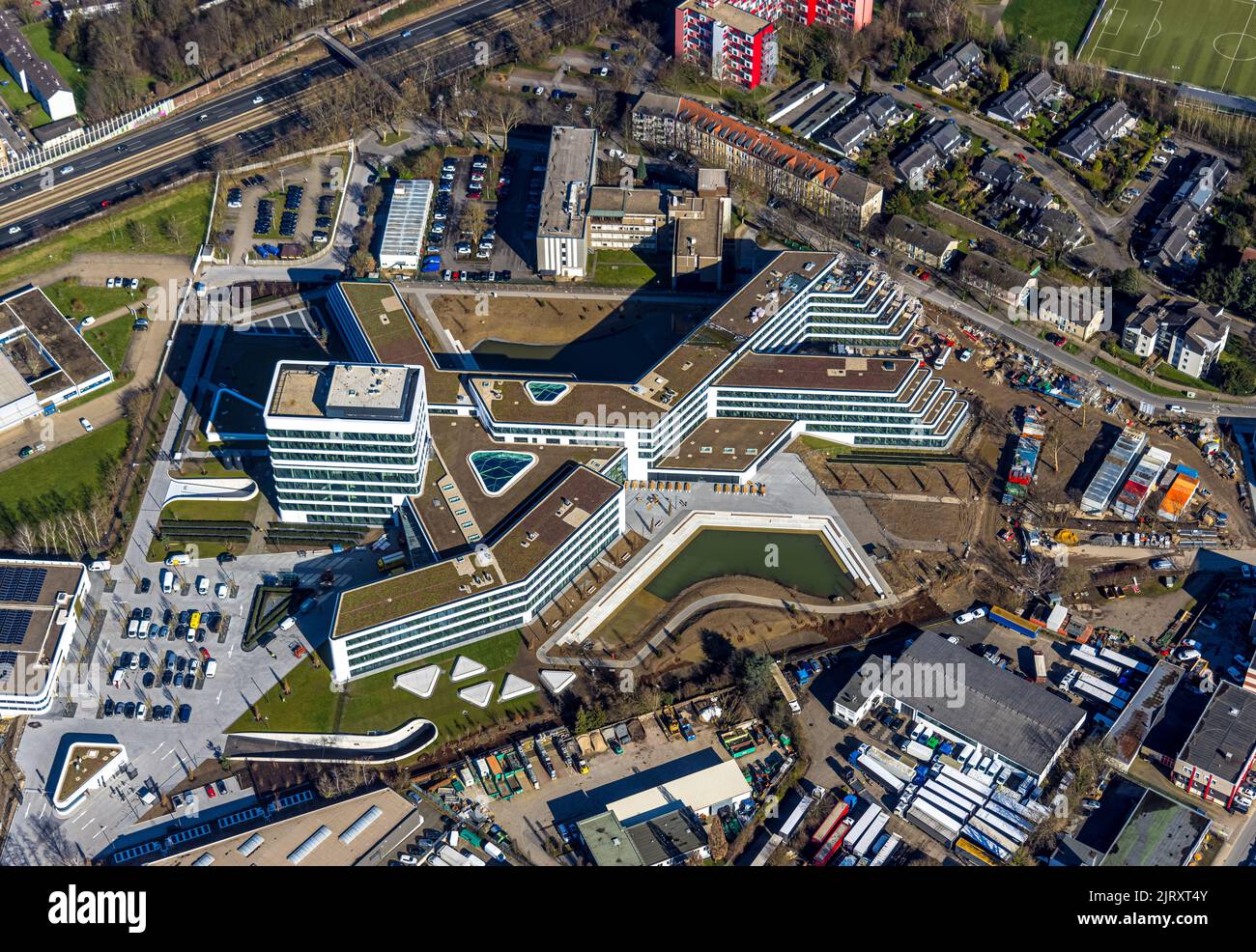 Aerial view, construction site and new building ALDINord Campus Am