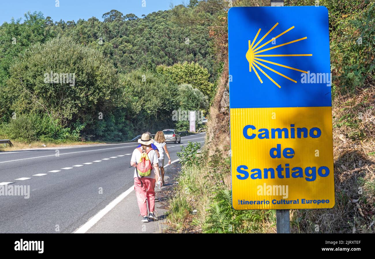 People Walking The Camino De Santiago In Spain Stock Photo