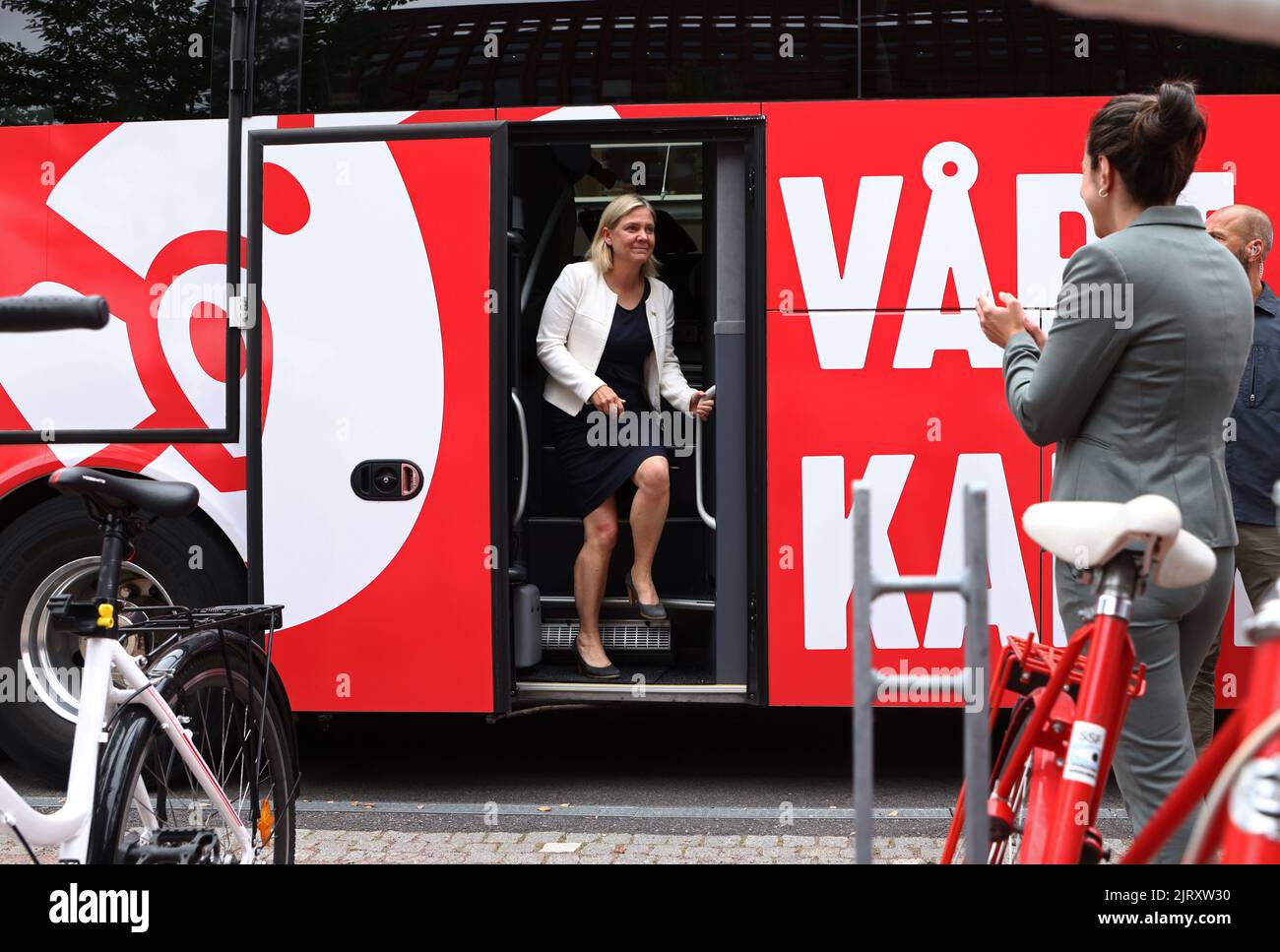 During Friday, party chairman and Prime Minister Magdalena Andersson, The Swedish Social Democratic Party, visited Linköping University, Linköping, Sweden. The reason for the visit was, among other things, to talk to the students about the upcoming parliamentary elections. Stock Photo