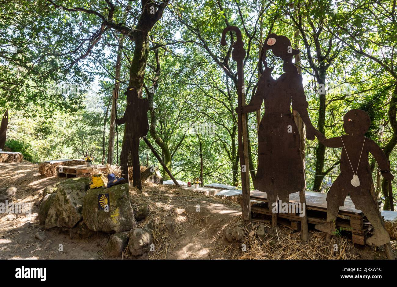 Artistic Cutouts of People Walking The Camino De Santiago In Spain Stock Photo