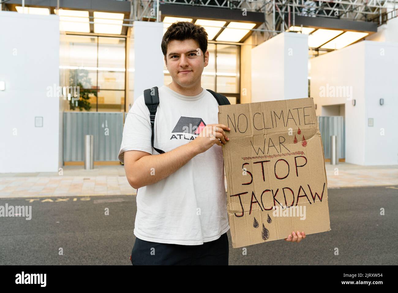 London uk 26 august 2022 fossil free london activists gather outside