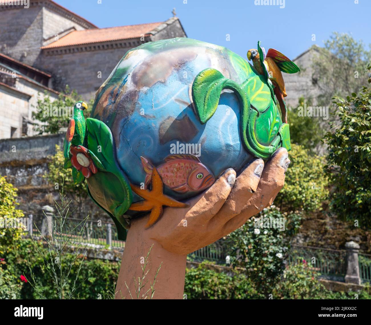 Globe Sculpture In Pontevedra Galicia Spain Stock Photo
