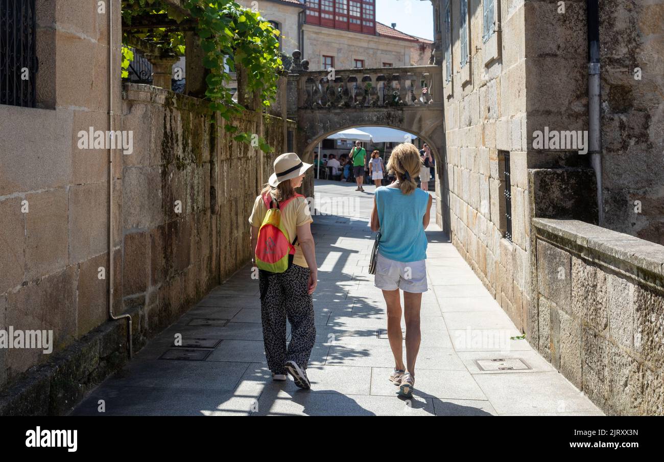 Tourists Walking in Pontevedra Galicia Spain Stock Photo