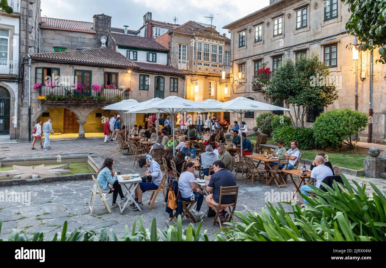 A Cafe  at Night in Pontevedra Galicia Spain Stock Photo