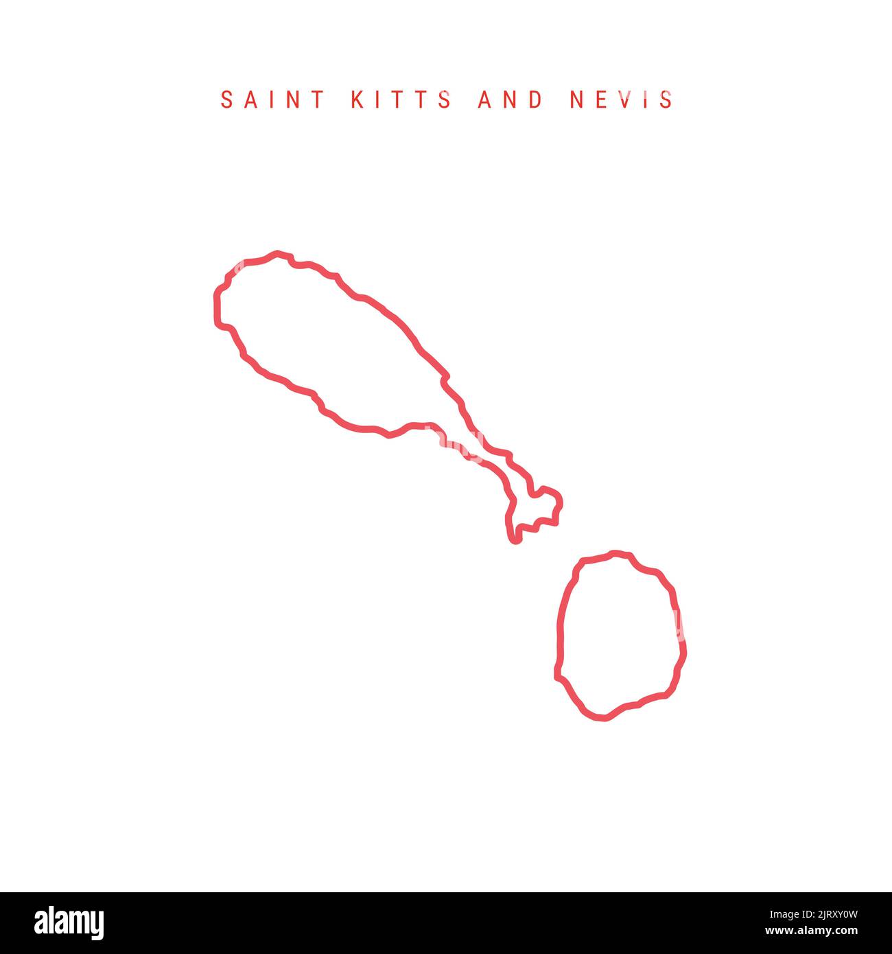Saint Kitts and Nevis editable outline map. Saint Christopher and Nevis red border. Country name