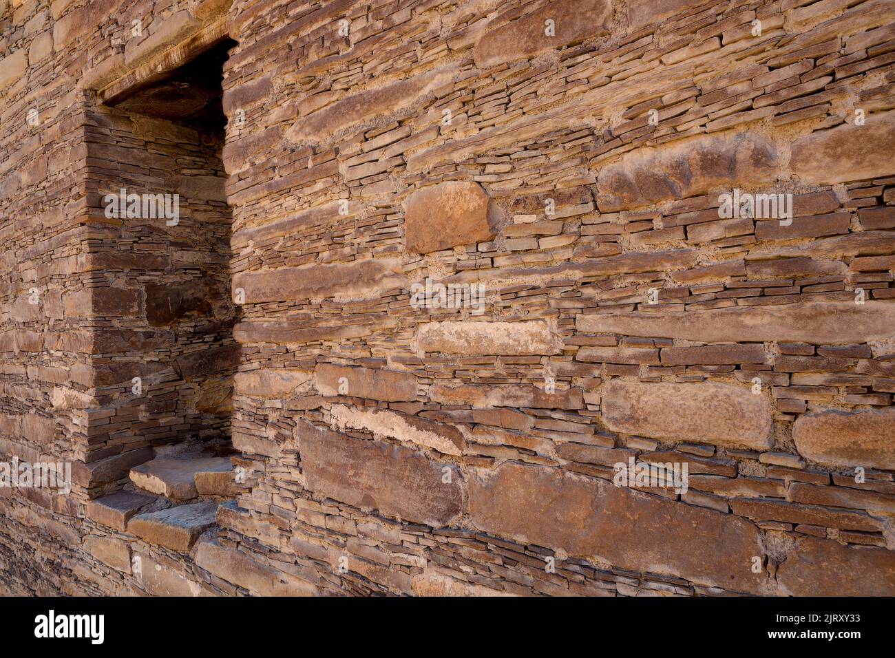 Brickwork in Hungo Pavi, Chaco Culture National Historic Park, New Mexico, USA Stock Photo