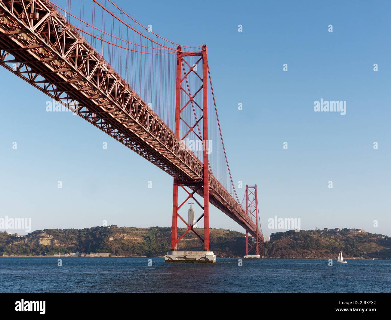 The Ponte 25 de Abril (25th of April Bridge) spanning the river Tagus ...