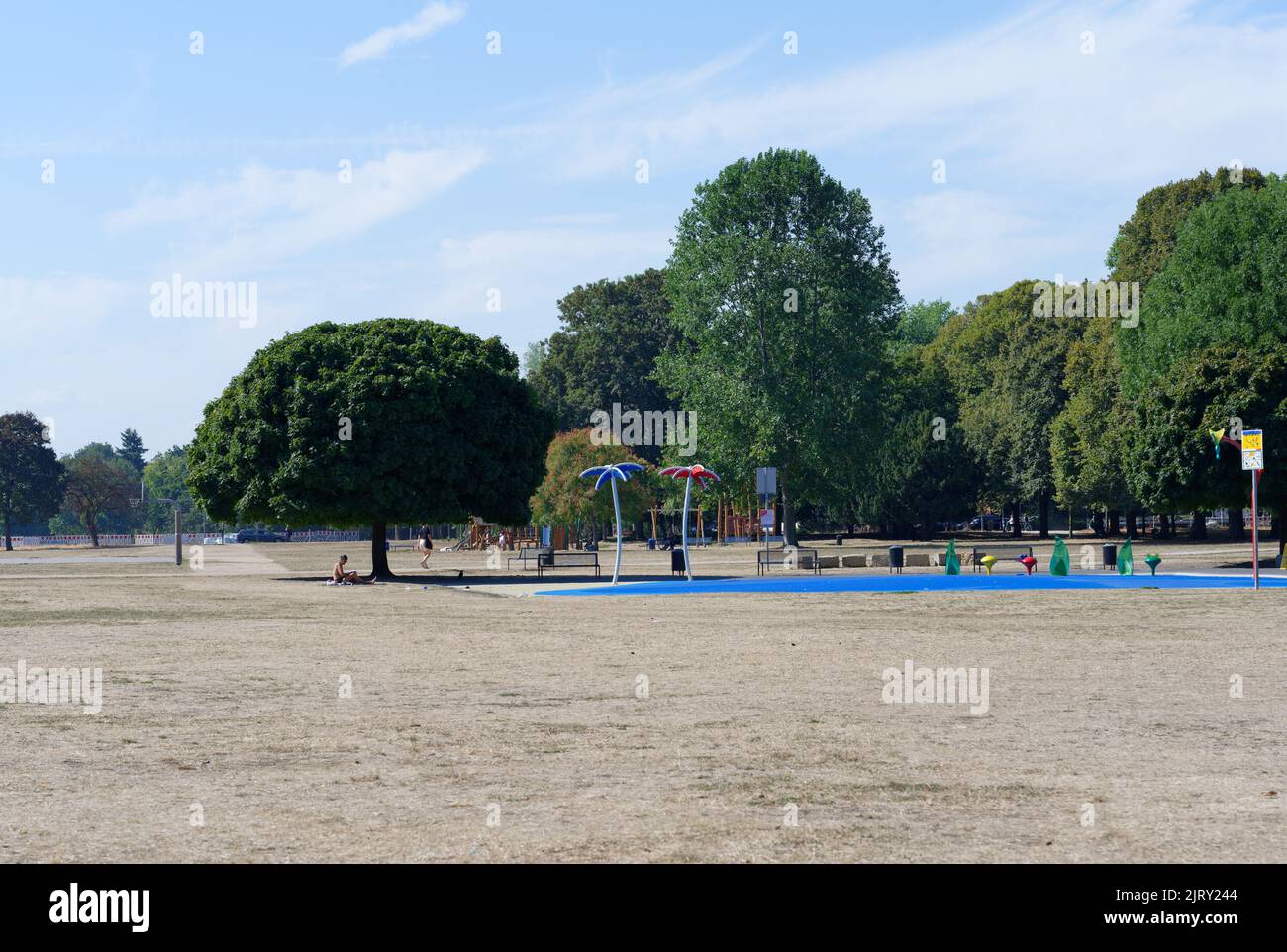 Cologne, Germany, August 24, 2022: dried up water playground in the cologne greenbelt in summer 2022 Stock Photo