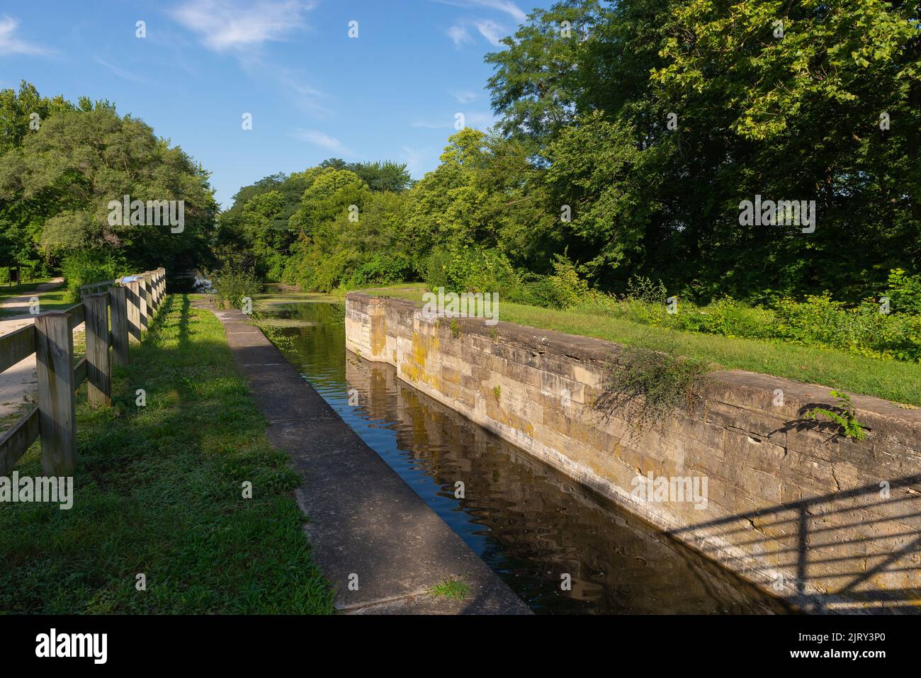 Looking down the historic I and M Canal in Aux Sable, Illinois Stock