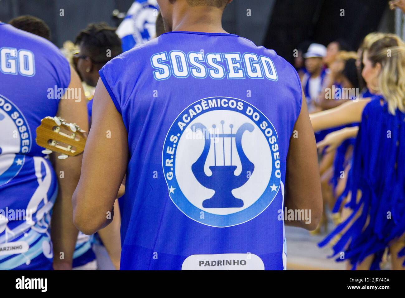 Components of Sossego Academic Samba School, Marques de Sapucai, Rio de Janeiro, Brazil - January 28, 2017: Member of the samba school Acadêmicos do S Stock Photo