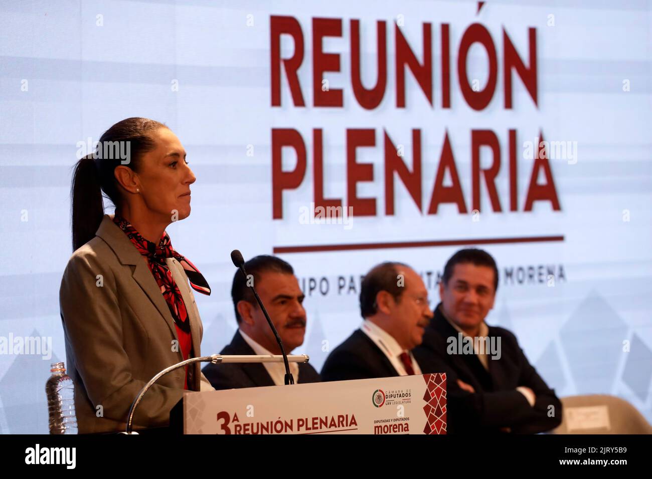 Mexico City, Mexico City, Mexico. 25th Aug, 2022. August 25, 2022, Mexico City, Mexico: The head of the Government of Mexico City, Claudia Sheinbaum participates in the 3rd Plenary Meeting of the legislators of the National Regeneration Movement party in the Chamber of Deputies in Mexico City. on August 25, 2022 in Mexico City, Mexico. (Credit Image: © Luis Barron/eyepix via ZUMA Press Wire) Stock Photo
