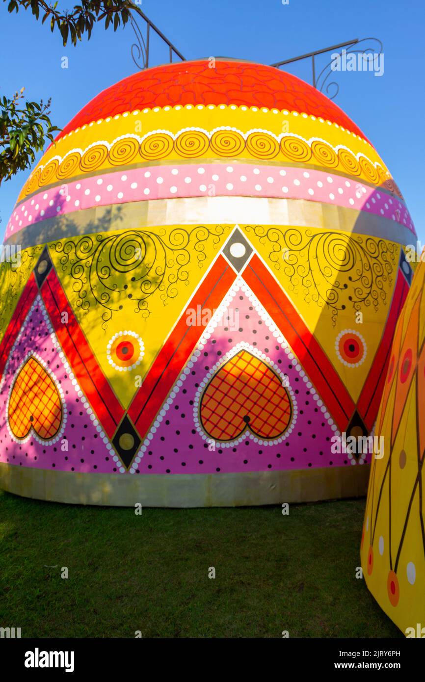 Giant egg in celebration of Pomerode pastime in Santa Catarina, Brazil - May 4, 2019: Pomerode once again entered Guinness World Records. The city of Stock Photo