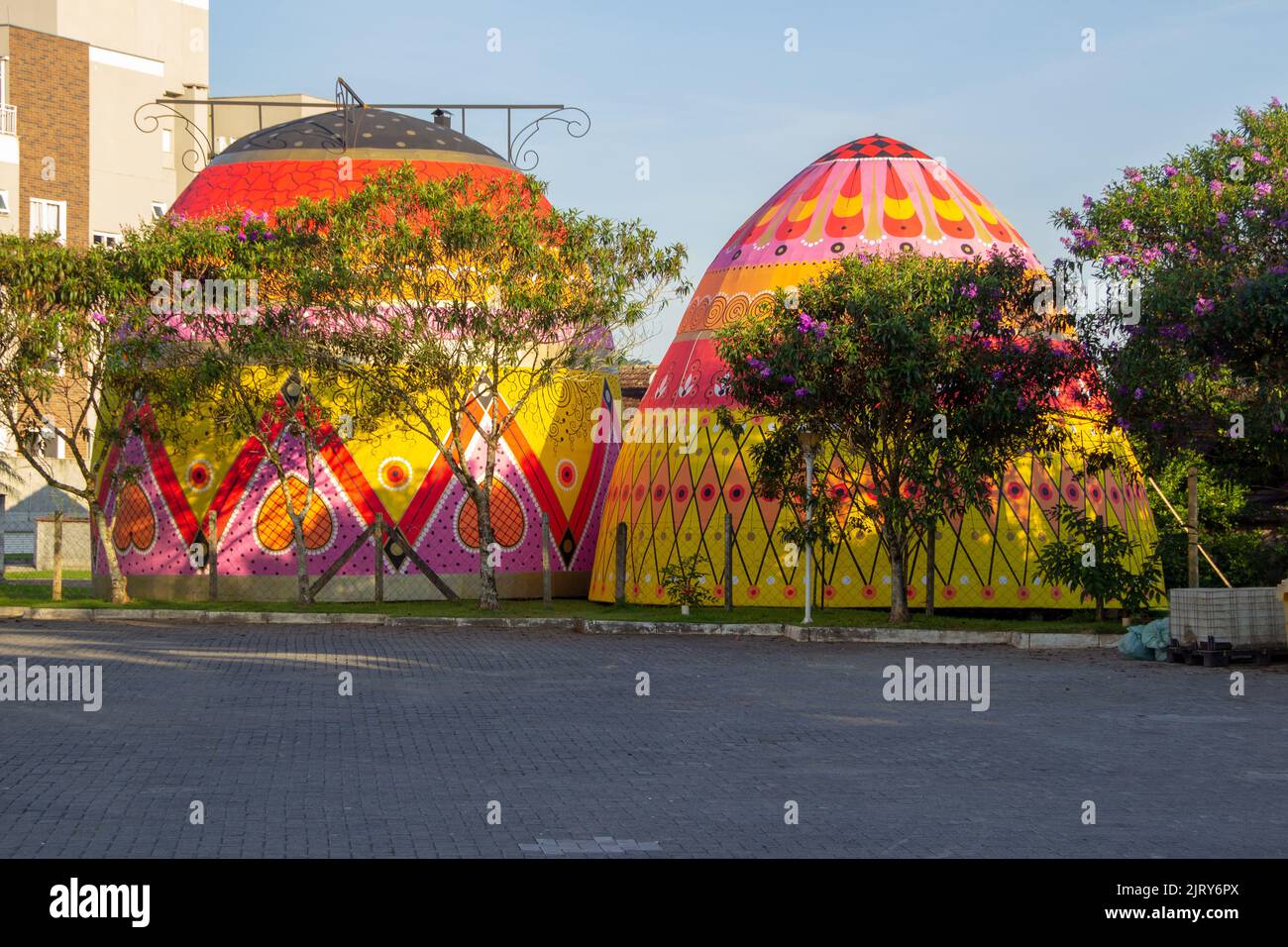 Giant egg in celebration of Pomerode pastime in Santa Catarina, Brazil - May 4, 2019: Pomerode once again entered Guinness World Records. The city of Stock Photo