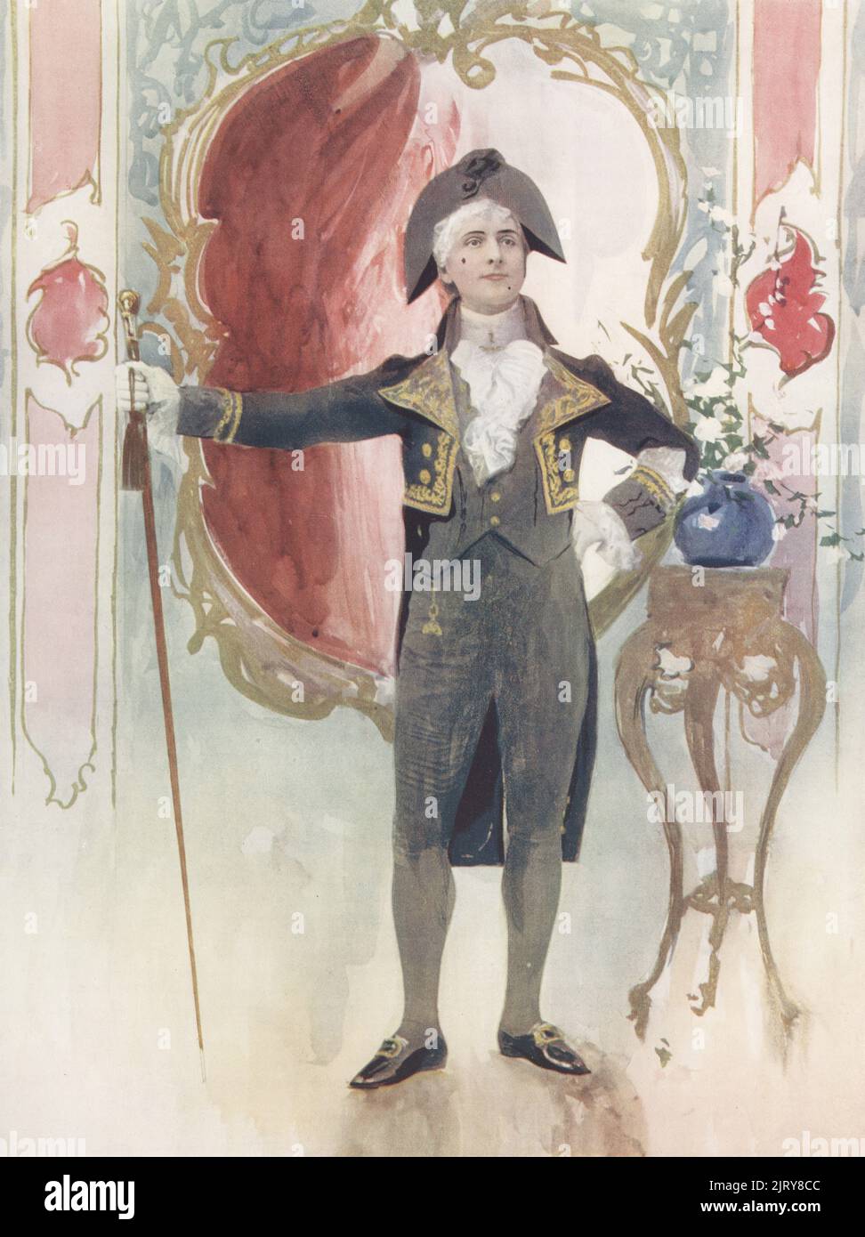 Hayden Coffin as Geoffrey Challoner in A Country Girl, musical by James Tanner and Lionel Monckton at Daly's Theatre, 1903. Charles Hayden Coffin, English actor and singer in Edwardian musical comedy, 1862-1935. Photograph by Alfred Ellis and Walery (Stanislaw Julian Ignacy). Colour printing of a hand-coloured illustration based on a monochrome photograph from George Newnes’s Players of the Day, London, 1905. Stock Photo