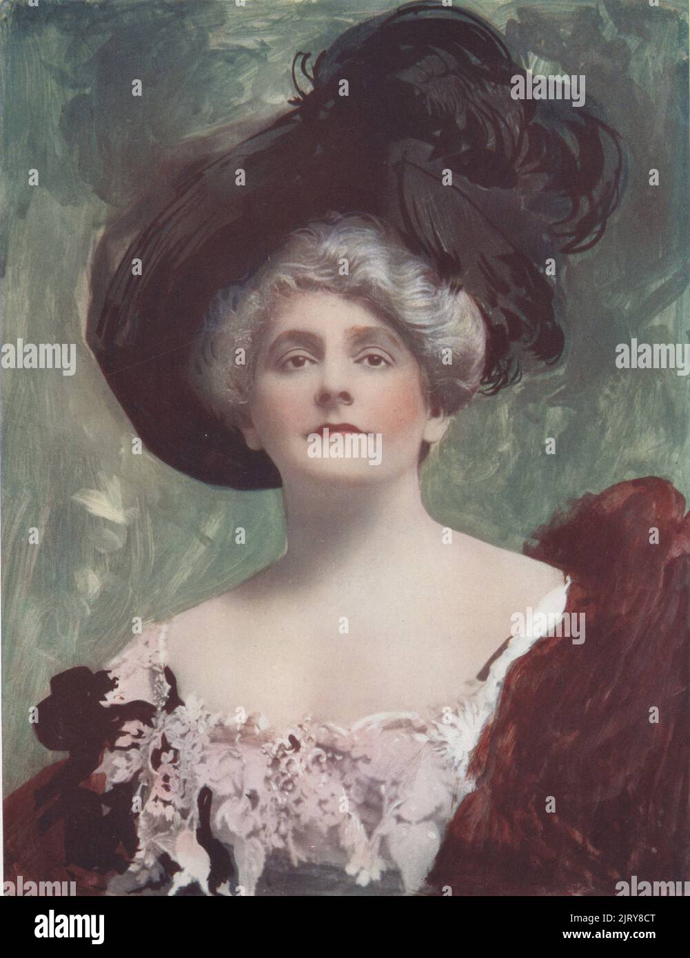 Saba Raleigh as Lady Aline Redwood in The Best of Friends, a pro-Boer play by Cecil Raleigh at Drury Lane, 1902. Isabel Pauline Rowlands, English actress and wife of playwright Cecil Raleigh, 1862-1923. Photograph by Reginald Fellows Willson. Colour printing of a hand-coloured illustration based on a monochrome photograph from George Newnes’s Players of the Day, London, 1905. Stock Photo