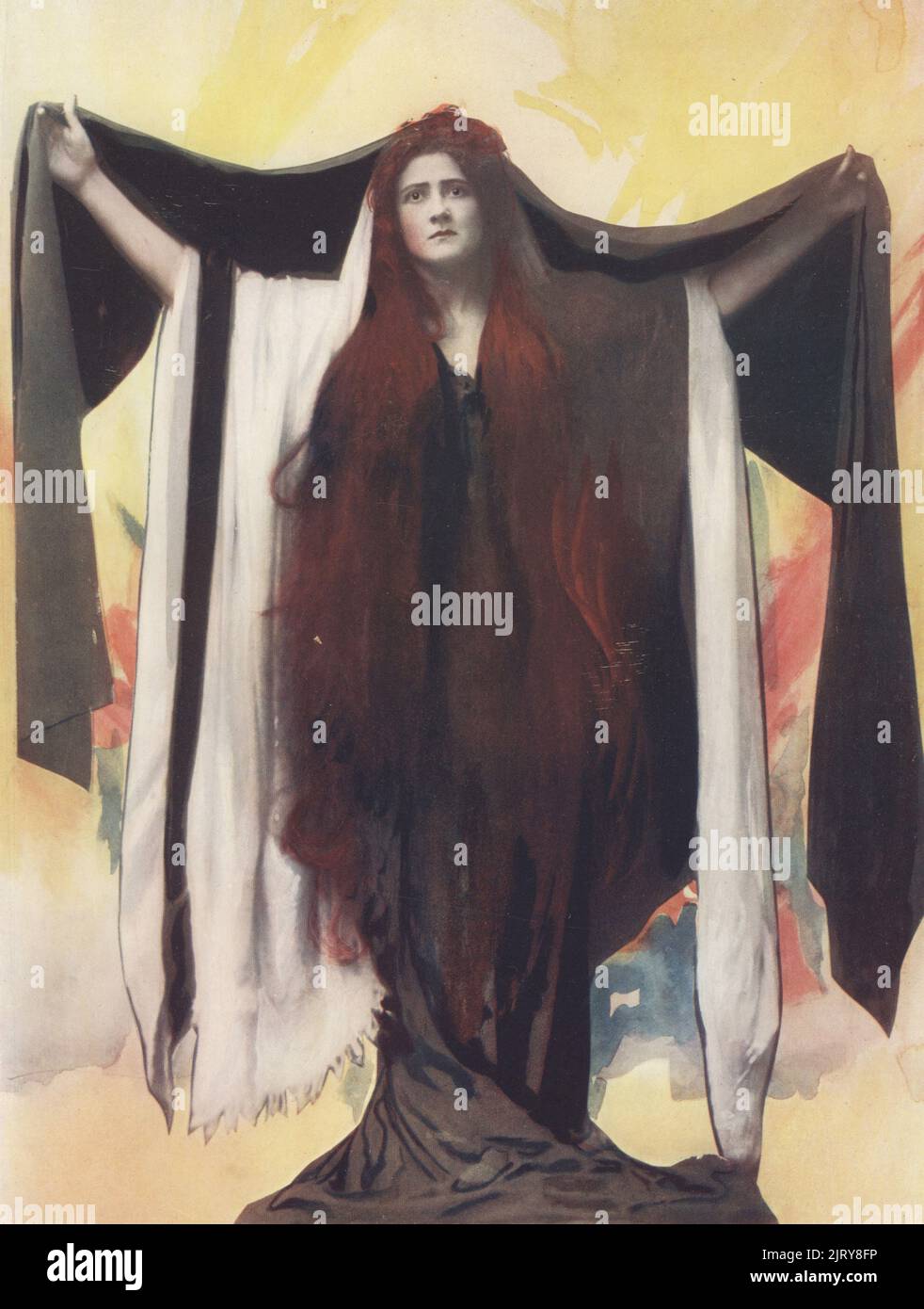 Miss Maud Jeffries as Mariamne in Herod: A Tragedy, a play by Stephen Phillips, 1901. In wild hair and voluminous robes as Herod's wife. Maud Evelyn Craven Jeffries, American actress and beauty, 1869-1946. Photograph by Langfier. Colour printing of a hand-coloured illustration based on a monochrome photograph from George Newnes’s Players of the Day, London, 1905. Stock Photo