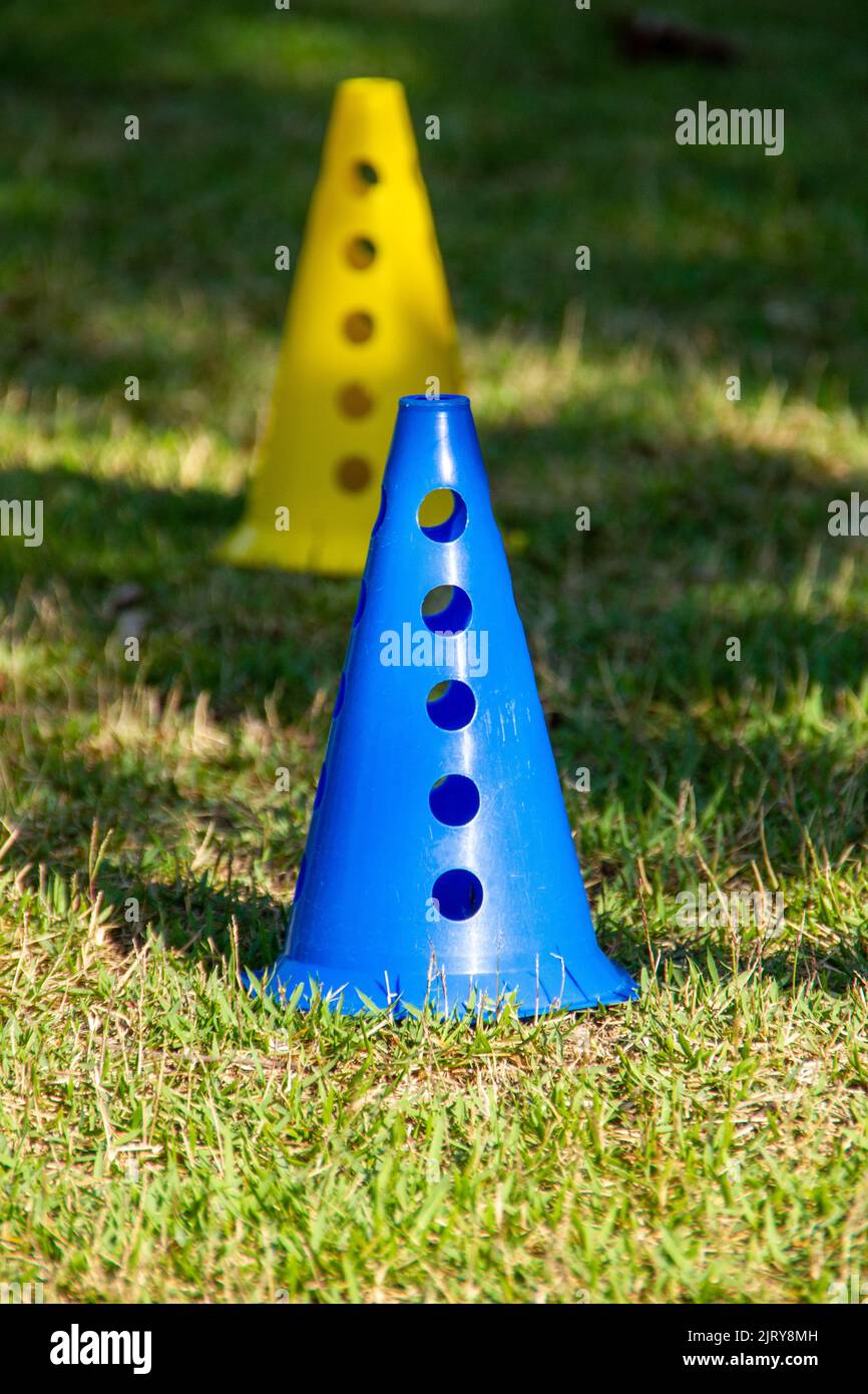 cone for exercises on the grass in rio de janeiro Brazil Stock Photo