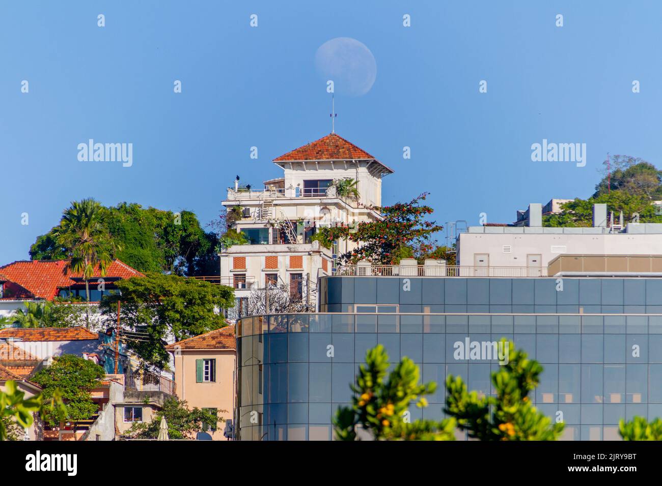 moonset in a beautiful morning in Rio de Janeiro Brazil Stock Photo