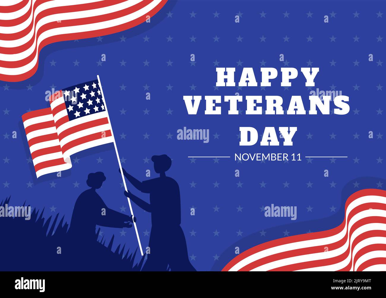 Veterans Day on November 11 Template Hand Drawn Cartoon Flat Illustration with USA Flag and Army to Honoring All Who Served Stock Vector