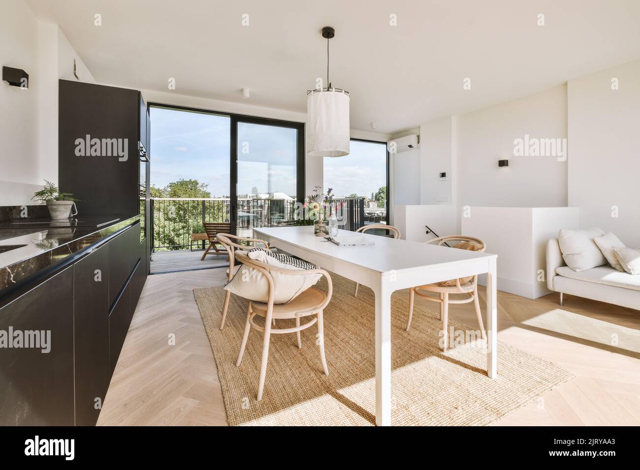 Home interior design of modern loft apartment with open kitchen in ...