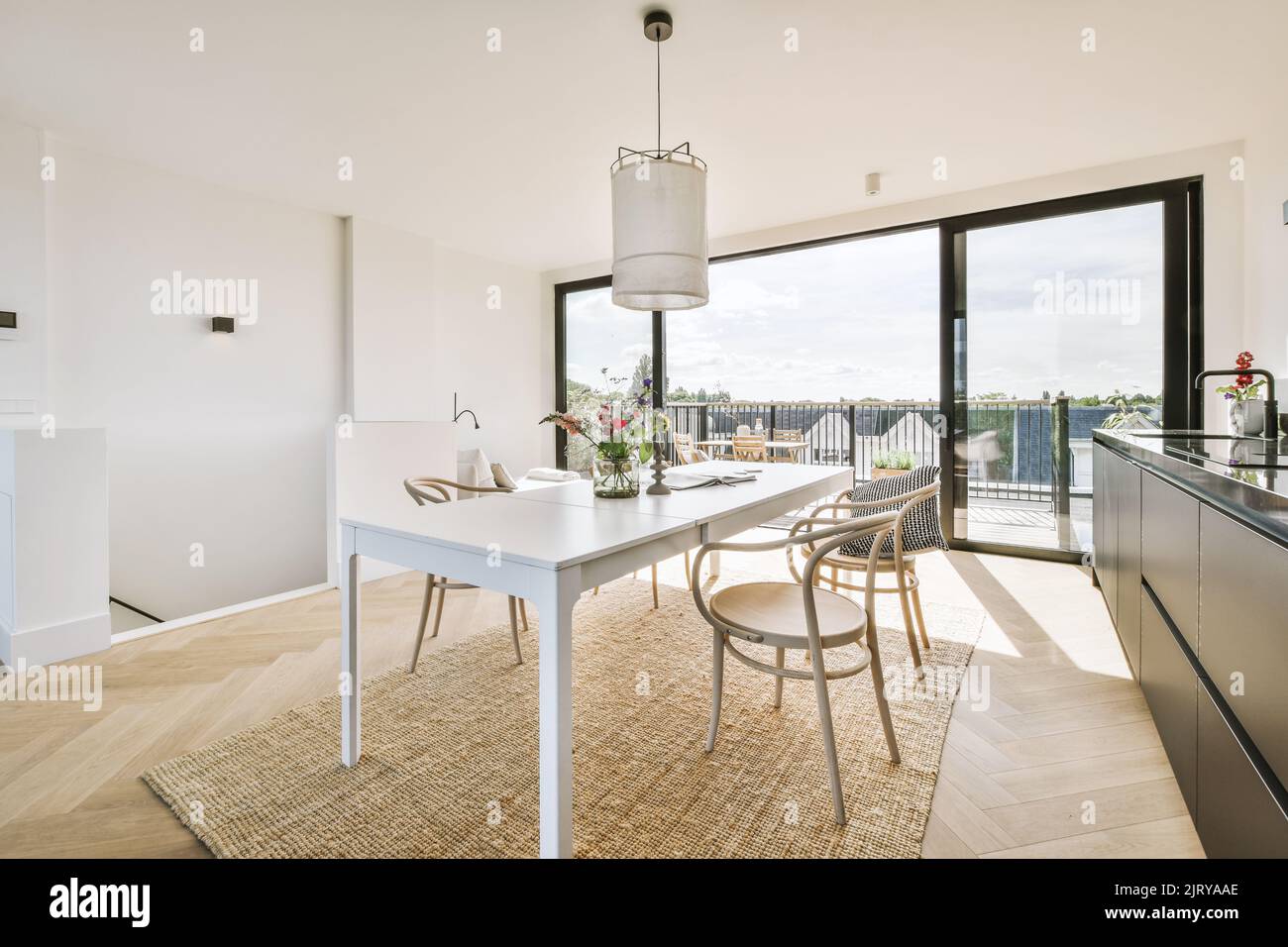 Home interior design of modern loft apartment with open kitchen in ...