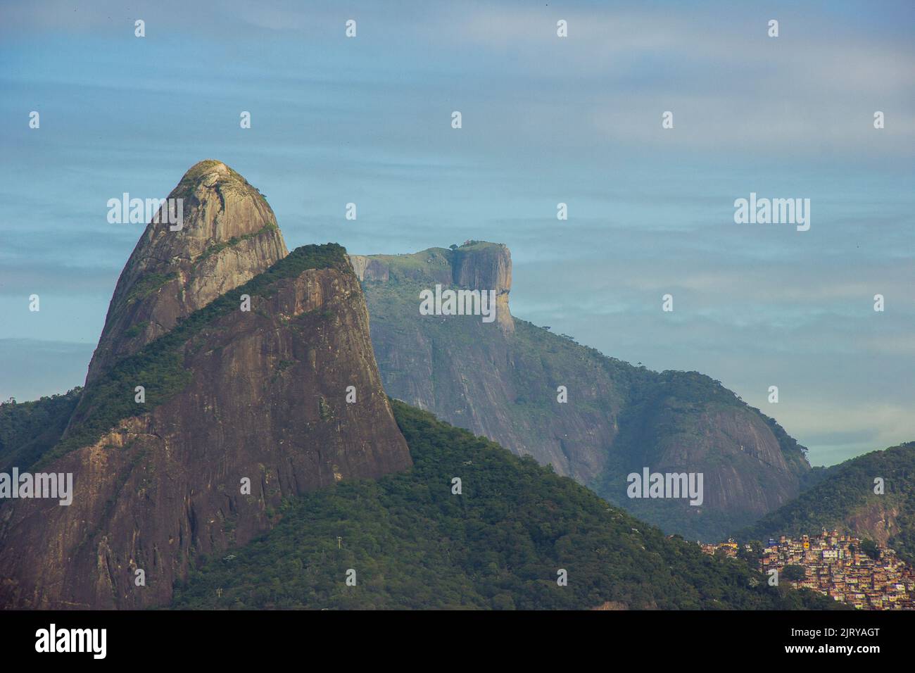 view of the summits of Two Brother Hill ( morro dois irmaos ) and Gavea Stone in rio de janeiro Brazil. Stock Photo