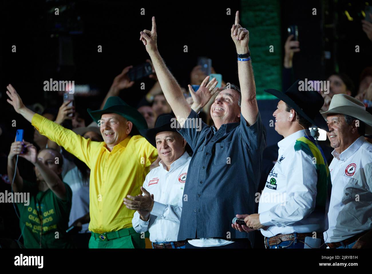 Barretos, Brazil. 26th Aug, 2022. Brazilian president and re-election candidate Jair Bolsonaro attends the opening of the 28th International Rodeo in Barretos, Sao Paulo, Brazil, on August 26, 2022. (Photo by Igor do Vale/Sipa USA) Credit: Sipa USA/Alamy Live News Stock Photo