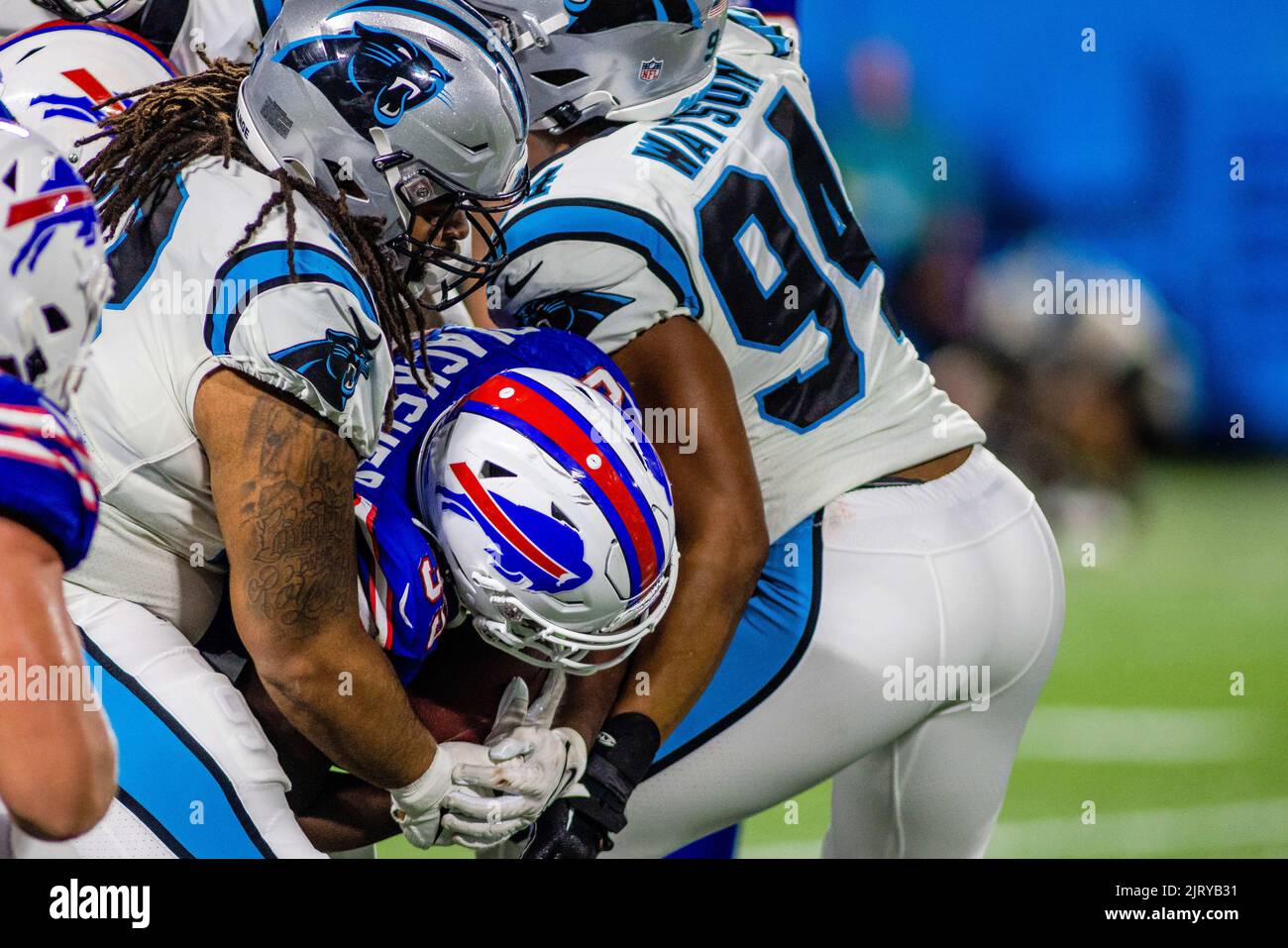 Buffalo Bills running back Raheem Blackshear, center, celebrates