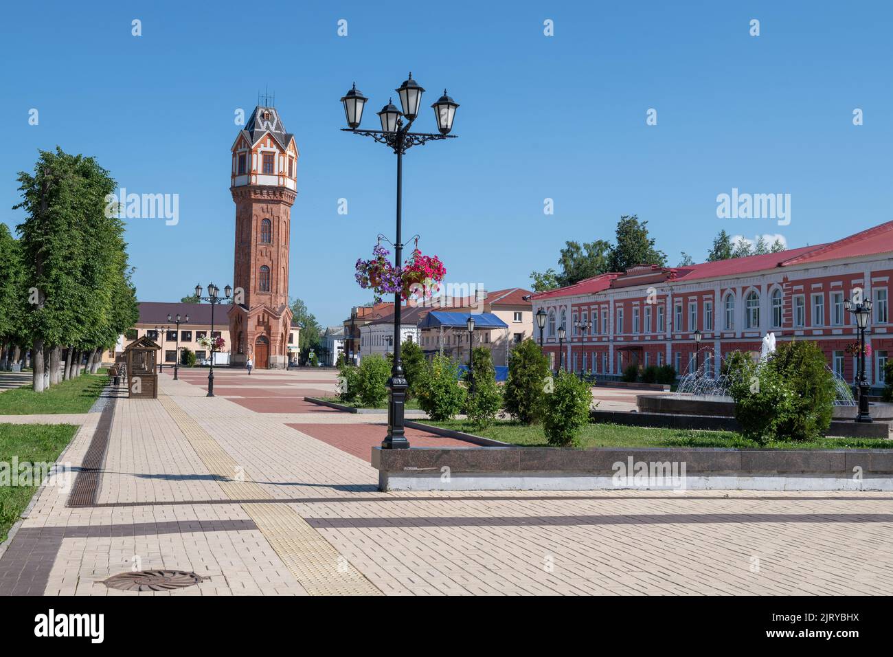 Sunny June morning on the old Cathedral Square. Staraya Russa. Novgorod region, Russia Stock Photo