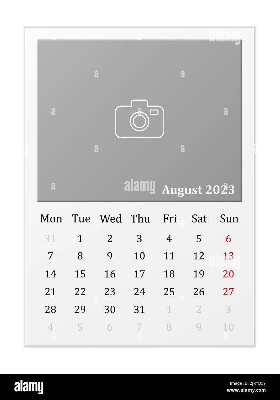 Calendar August 2023 on a white background. Vector illustration Stock ...