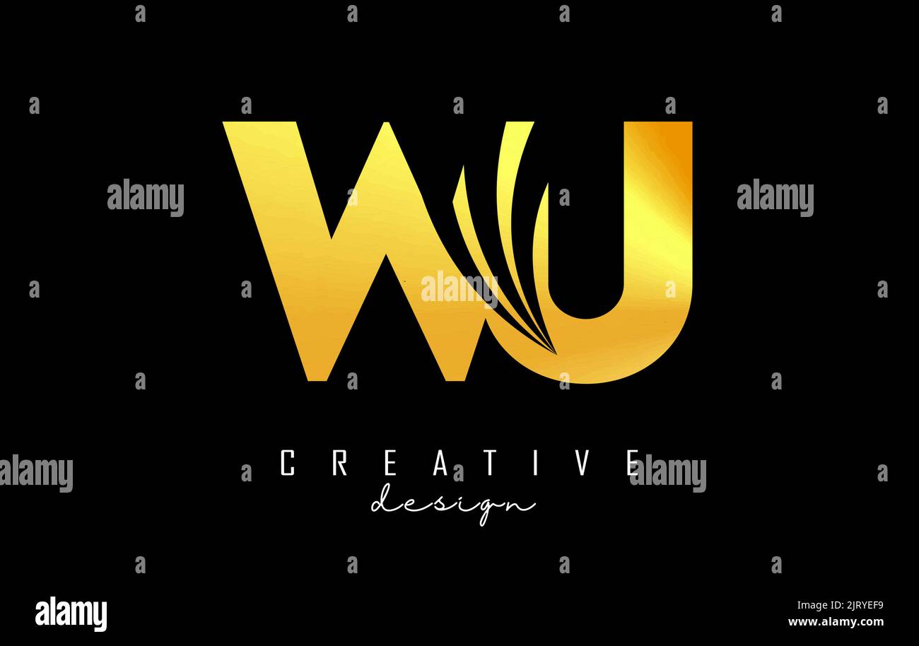 Creative golden letter Wu w u logo with leading lines and road concept ...